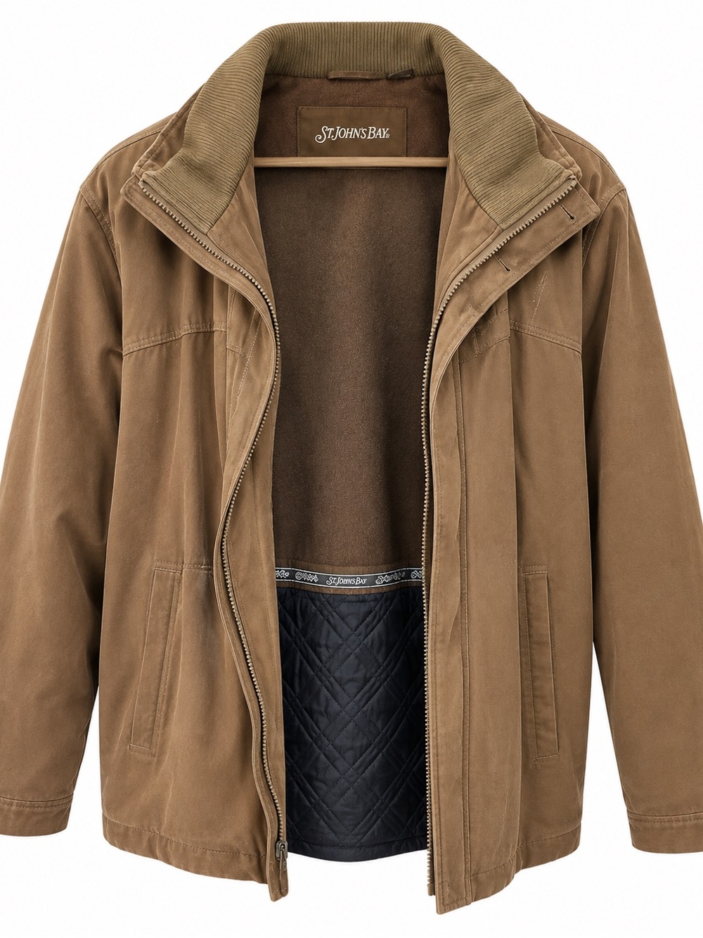 St. John's Bay Men's Tan Canvas Zip Jacket with Corduroy Collar XL